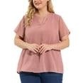 thumbnail image 1 of Unique Bargains Women's Plus Size Outfits Fashion Solid Pin Dots V Neck Top 2X Pink, 1 of 8