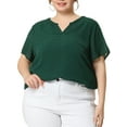 thumbnail image 1 of Unique Bargains Women's Plus Size Outfits Fashion Solid Pin Dots V Neck Top 4X Dark Green, 1 of 6