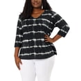 thumbnail image 1 of Unique Bargains Women's Plus Size Outfits Fashion Tie dye V Neck 3/4 Sleeve Tops 4X Black, 1 of 6