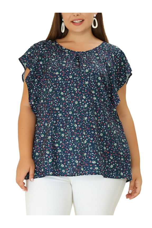 Women's Plus Size Outfits Flare Short Sleeve Polka Dots Chiffon Blouse