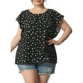 thumbnail image 1 of Unique Bargains Women's Plus Size Outfits Flare Short Sleeve Polka Dots Chiffon Blouse, 1 of 6