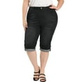 thumbnail image 1 of Unique Bargains Women's Plus Size Outfits Skinny Stretch Jeans Capri at Knee Denim Shorts Black 4X, 1 of 7