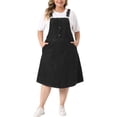 thumbnail image 1 of Unique Bargains Women's Plus Size Overall Button Up Adjustable Strap Denim Dress 1X Black, 1 of 5