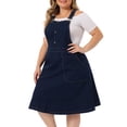 thumbnail image 1 of Unique Bargains Women's Plus Size Overall Button Up Adjustable Strap Denim Dress 1X Dark Blue, 1 of 6