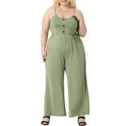 Unique Bargains Women's Plus Size Overall Camisole with Pockets Rompers Jumpsuits 1X Green