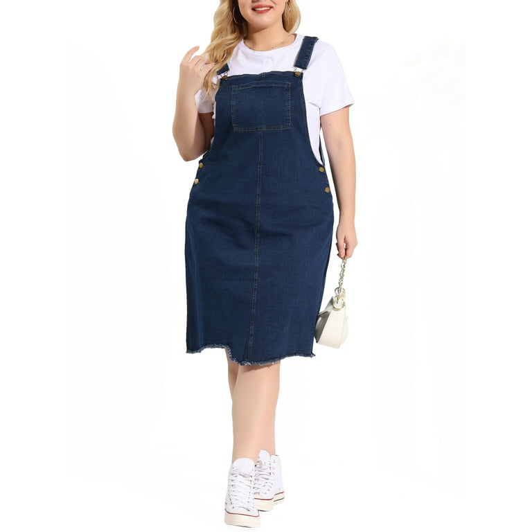 Women's Size Overall Frayed Adjustable Strap Irregular Hem Dress - Walmart.com