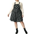 thumbnail image 1 of Unique Bargains Women's Plus Size Overall Pinafore Adjustable Straps Swing Short Dress 4X Black White, 1 of 6