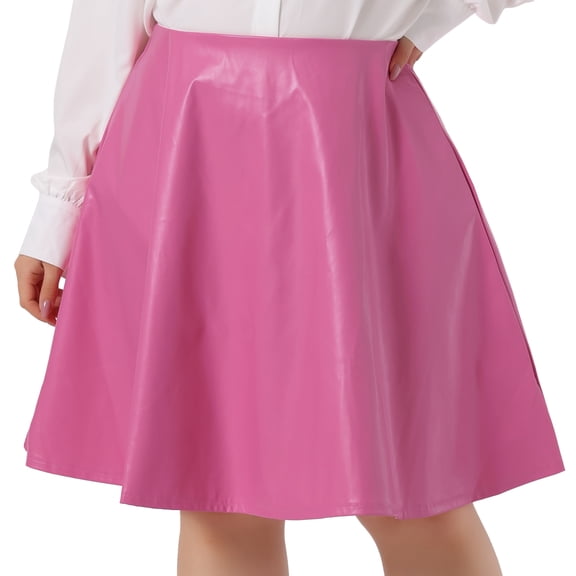 Unique Bargains Women's Plus Size PU A-Line Versatile Flared Party Skirts 1X Hot Pink