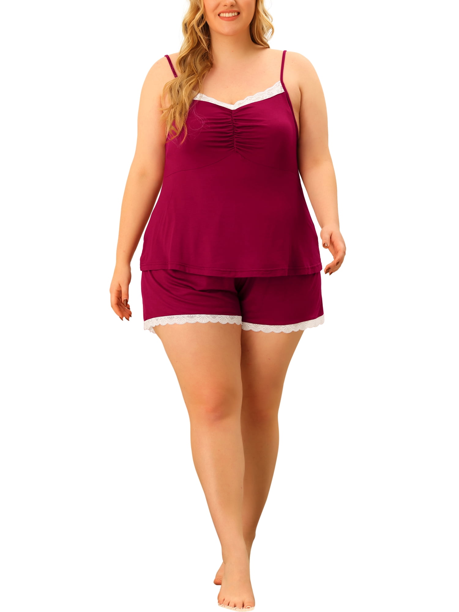 Unique Bargains Women s Plus Size Sleepwear Pajamas Lingerie Cami Shorts Nightwear Set 4X Red Walmart