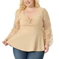 thumbnail image 1 of Unique Bargains Women's Plus Size Panel Heart Sheer Mesh Long Sleeve Shirts Blouses 1X Beige, 1 of 6