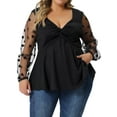 thumbnail image 1 of Unique Bargains Women's Plus Size Panel Heart Sheer Mesh Long Sleeve Shirts Blouses 1X Black, 1 of 6
