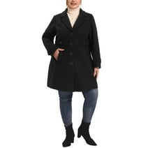Unique Bargains Women's Plus Size Pea Coat Long Overcoat Elegant Winter Jacket Coats