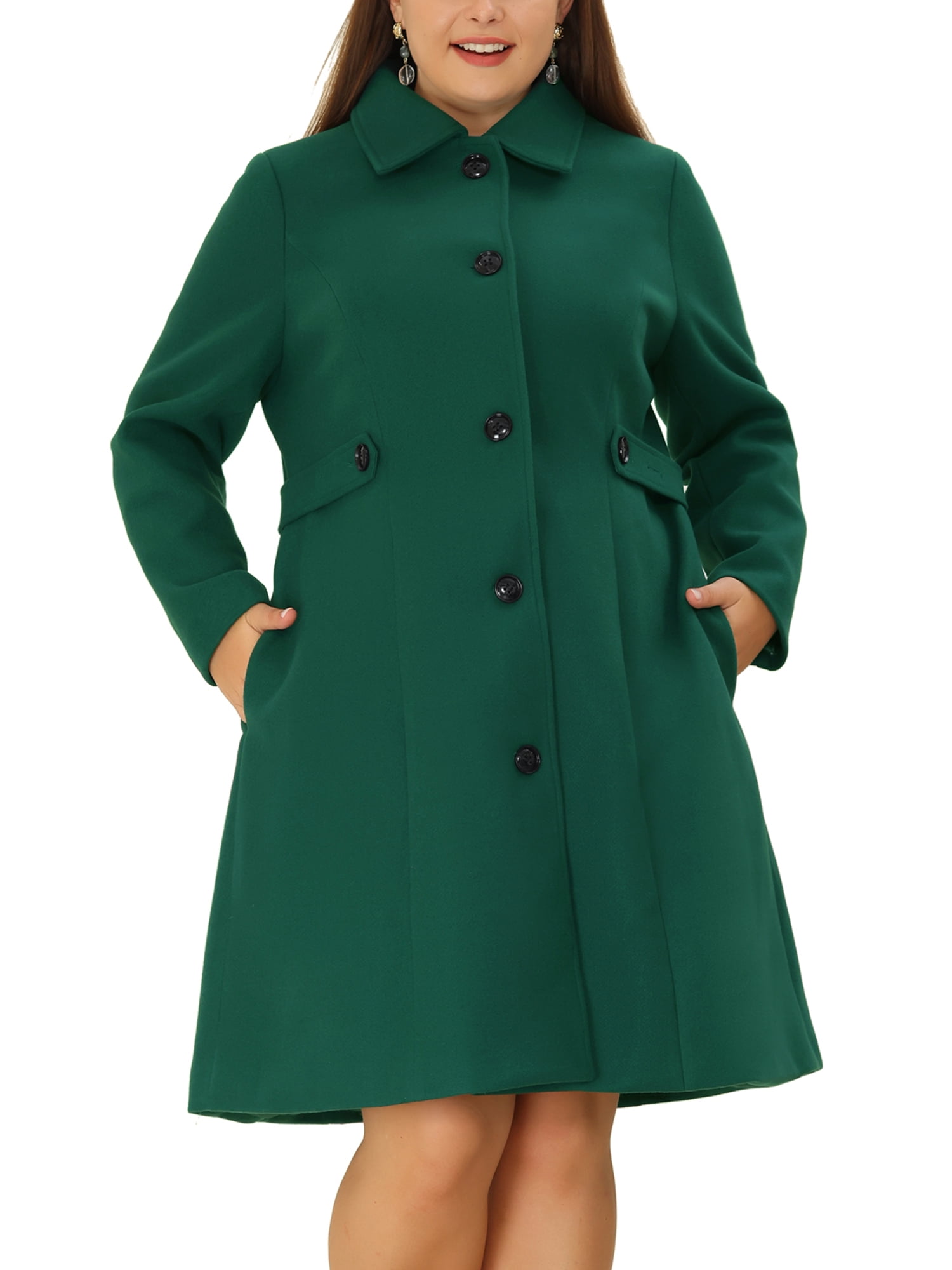 Unique Bargains Women's Plus Size PeaCoat Long Sleeve Utility Overcoat