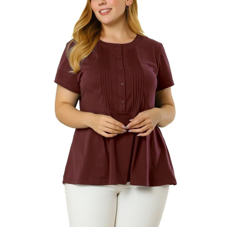 Unique Bargains women's Plus Size Pintuck Peplum T-Shirt