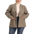 thumbnail image 1 of DARING DIVA Women's Plus Plaid Lapel Jacket Work Single Breasted Blazers Brown 2X, 1 of 6
