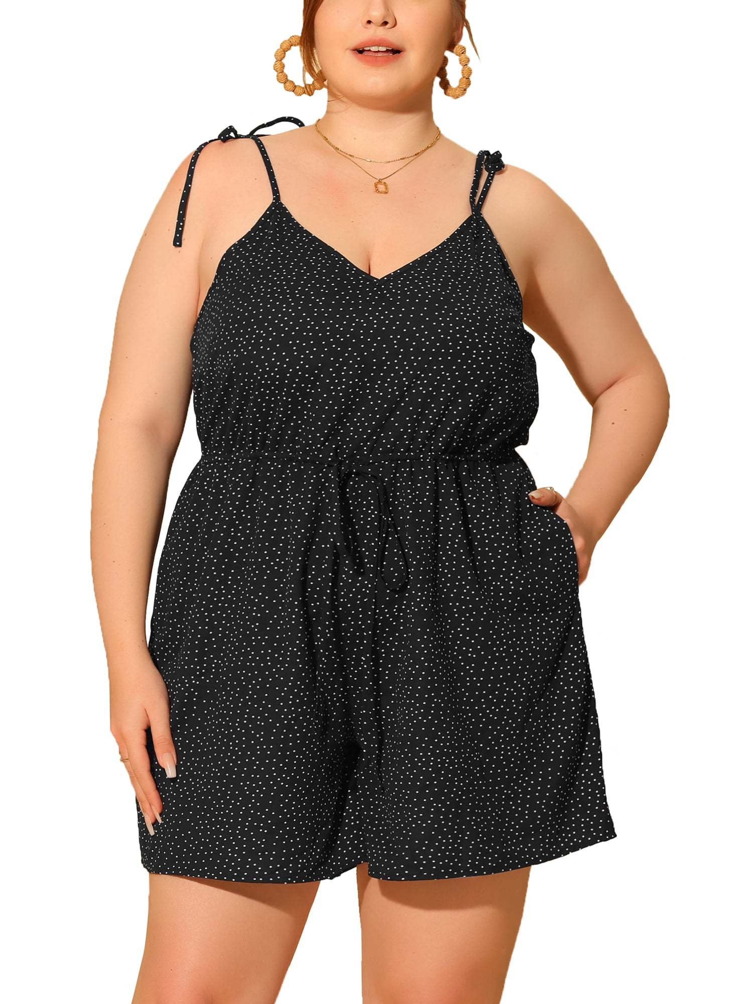 DARING DIVA Women's Plus Polka Dots Cami Romper Jumpsuit Black 4X
