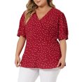 thumbnail image 1 of Unique Bargains Women's Plus Size Polka Dots V Neck Short Sleeve Wrap Peplum Top 1X Red, 1 of 7