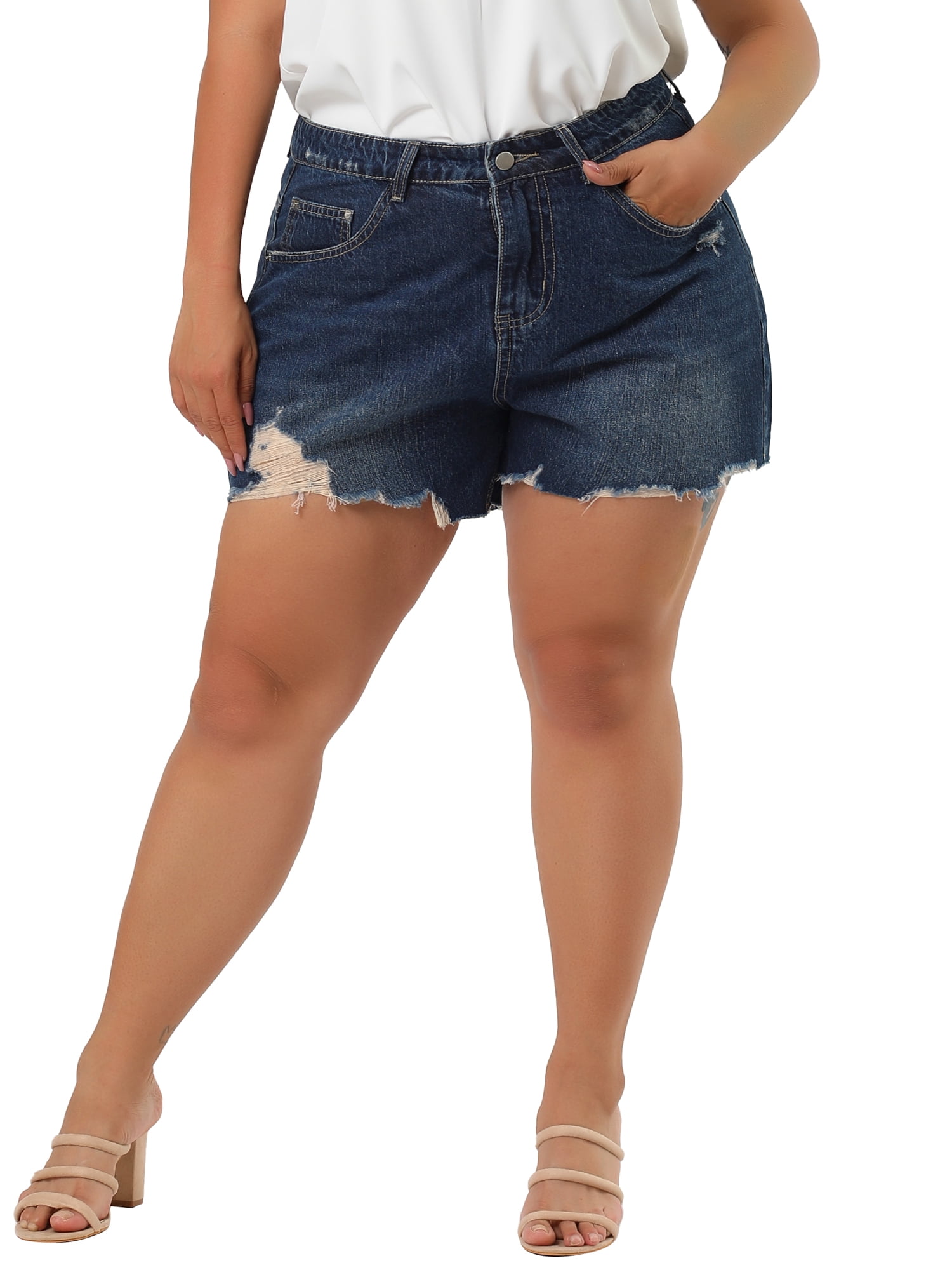 Plus size distressed denim shorts cheap