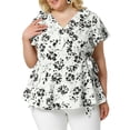 thumbnail image 1 of Unique Bargains Women's Plus Size Ruffle Bell Sleeve Wrap Tie Waist Boho Peplum Blouse, 1 of 8