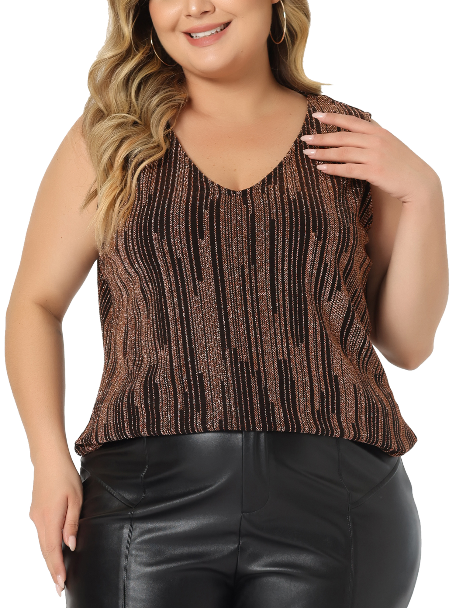 DARING DIVA Women's Plus Sequin Glitter Gradient Tank Club Party Vest 1X Orange