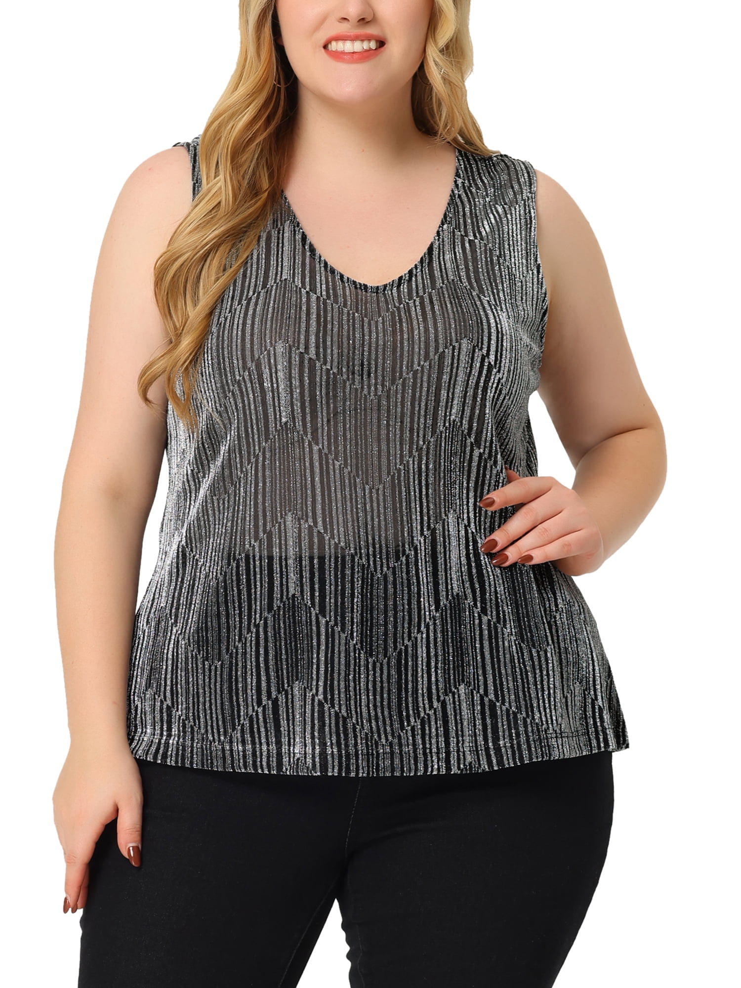 DARING DIVA Women's Plus Sequin Glitter Gradient Tank Club Party Vest 4X Silver