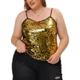 thumbnail image 1 of Unique Bargains Women's Plus Size Sequined Shining Camisole Club Party Sparkle Top 1X Gold, 1 of 6