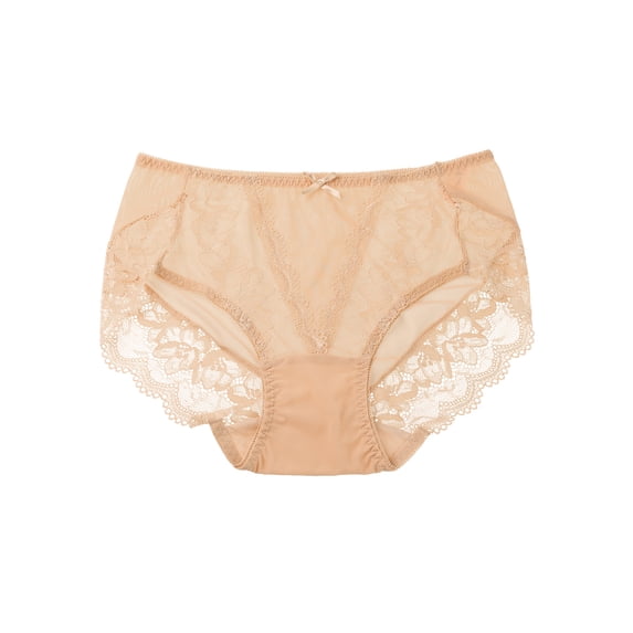 Unique Bargains Women's Plus Size Sheer Lace Trim High Rise Brief Stretchy Underwear Beige M