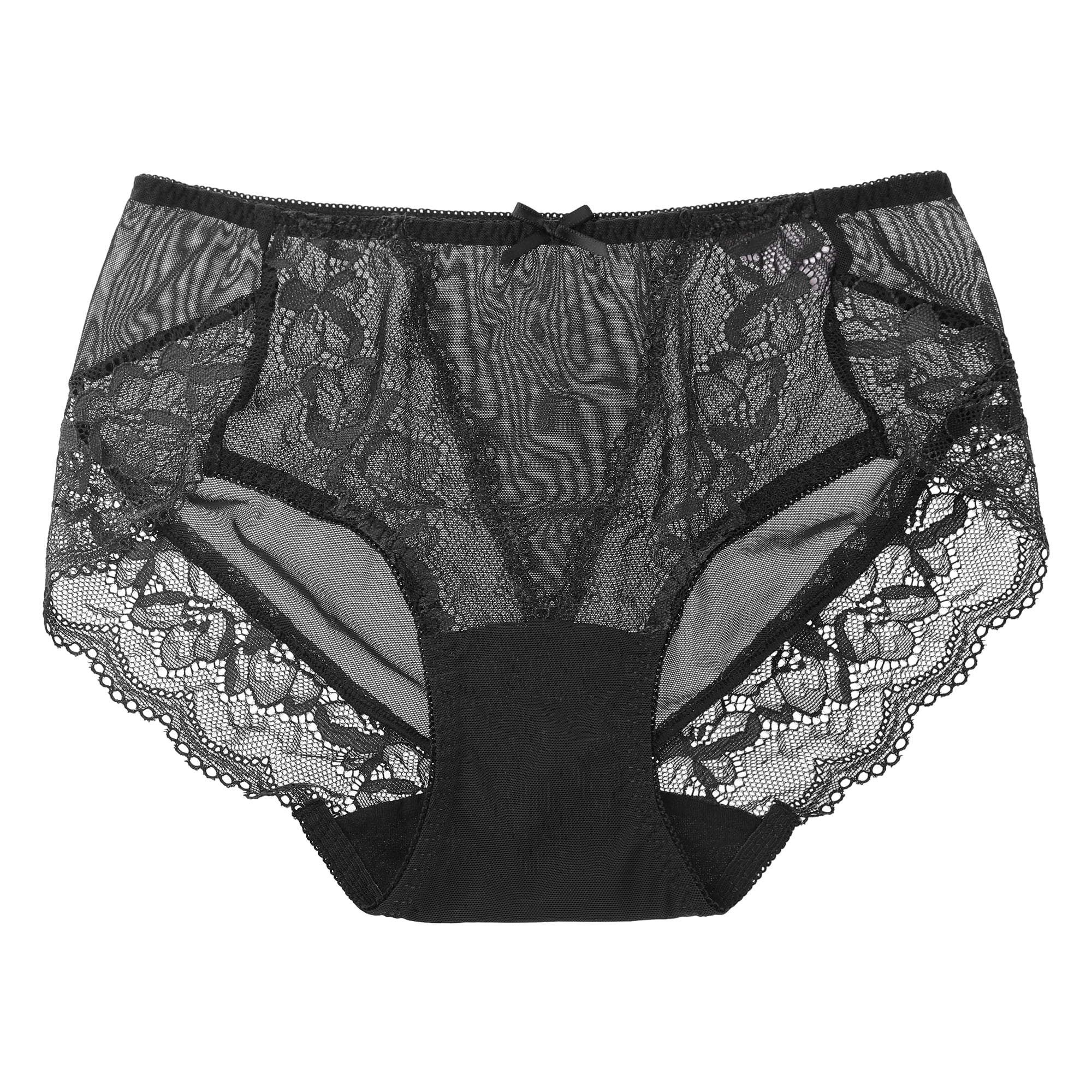 DARING DIVA Women's Plus Size Sheer Lace Trim High-rise Brief Stretchy Underwear XL Black