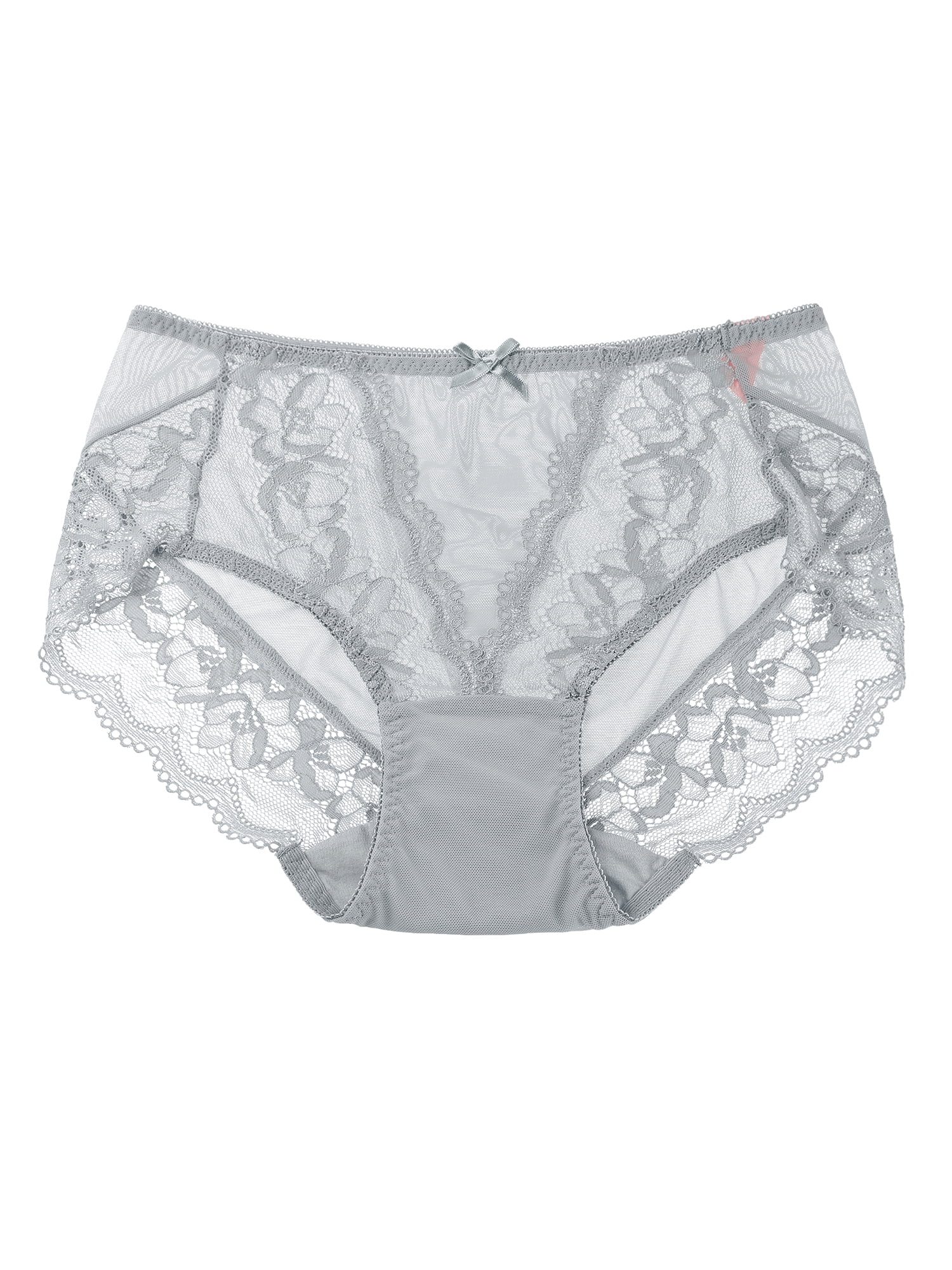 Unique Bargains Women's Plus Size Sheer Lace Trim High Rise Brief Stretchy Underwear Gray M