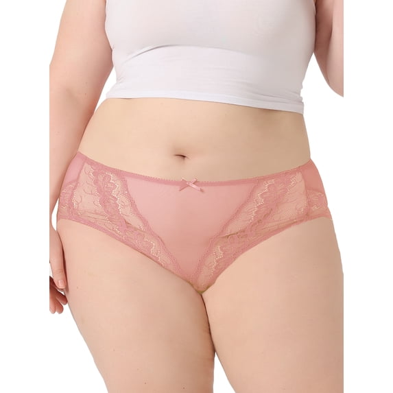 DARING DIVA Women's Plus Size Sheer Lace Trim High-rise Brief Stretchy Underwear M Pink