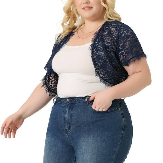 DARING DIVA Plus Size Sheer Shrug Floral Lace Shrugs Tops 1X Royal Blue