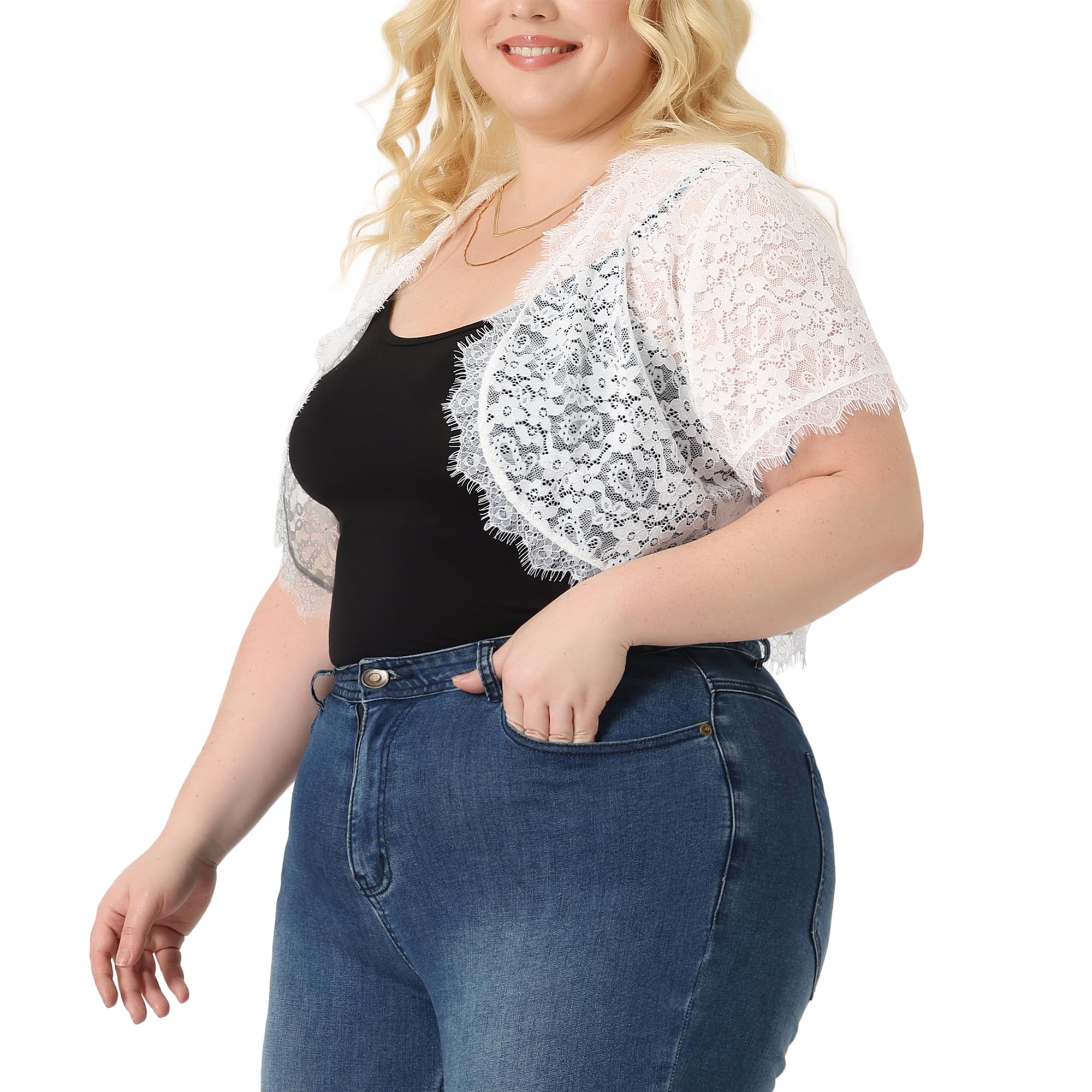 DARING DIVA Plus Size Sheer Shrug Floral Lace Shrugs Tops 2X Lightwhite