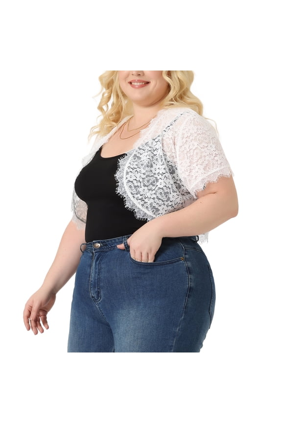 Plus Size Sheer Shrug Floral Lace Shrugs Tops 2X Lightwhite