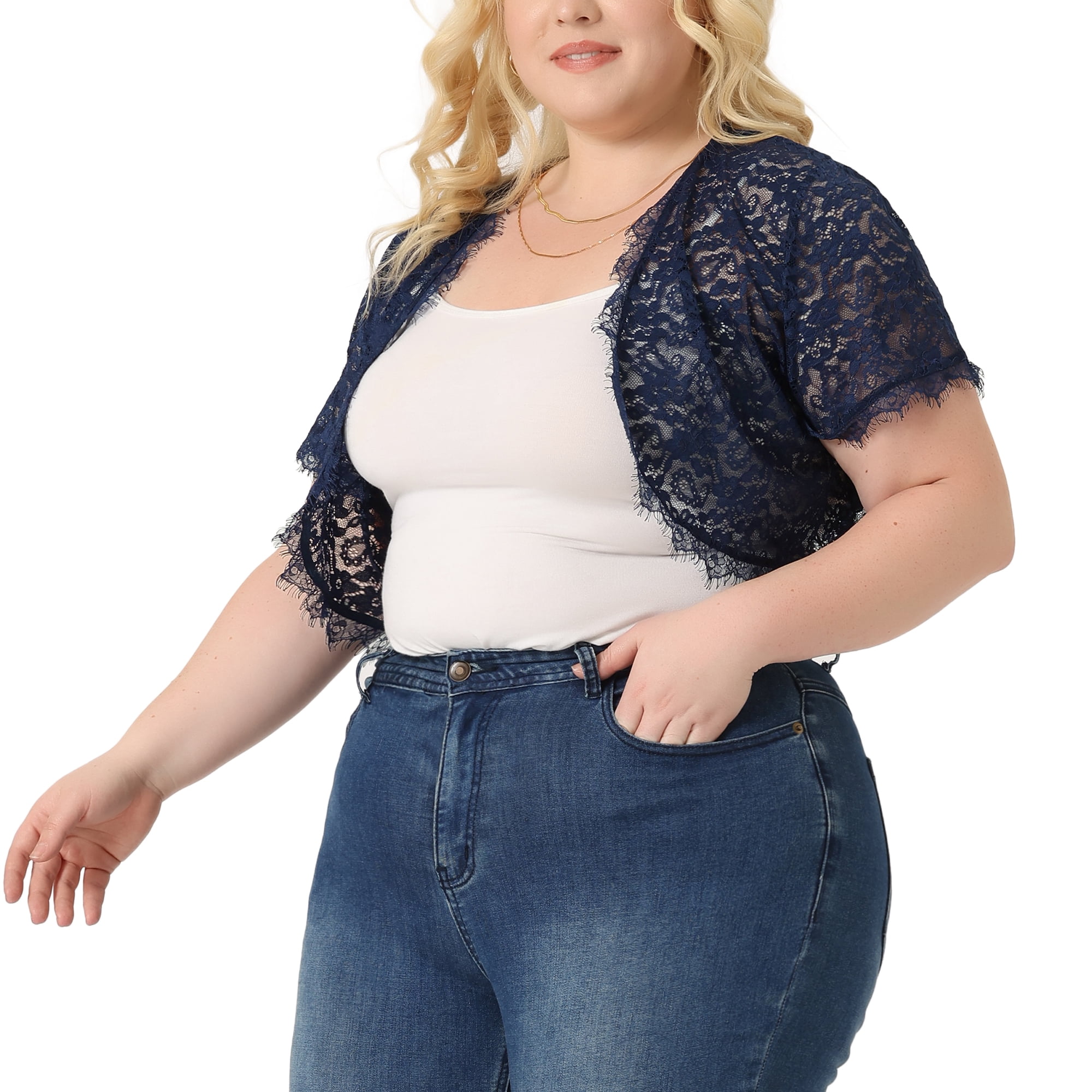 DARING DIVA Plus Size Sheer Shrug Floral Lace Shrugs Tops 2X Royal Blue