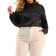 thumbnail image 1 of Unique Bargains Women's Plus Size Shirt Work Tops Collar Button Down Shirt Satin Top Black 1X, 1 of 6