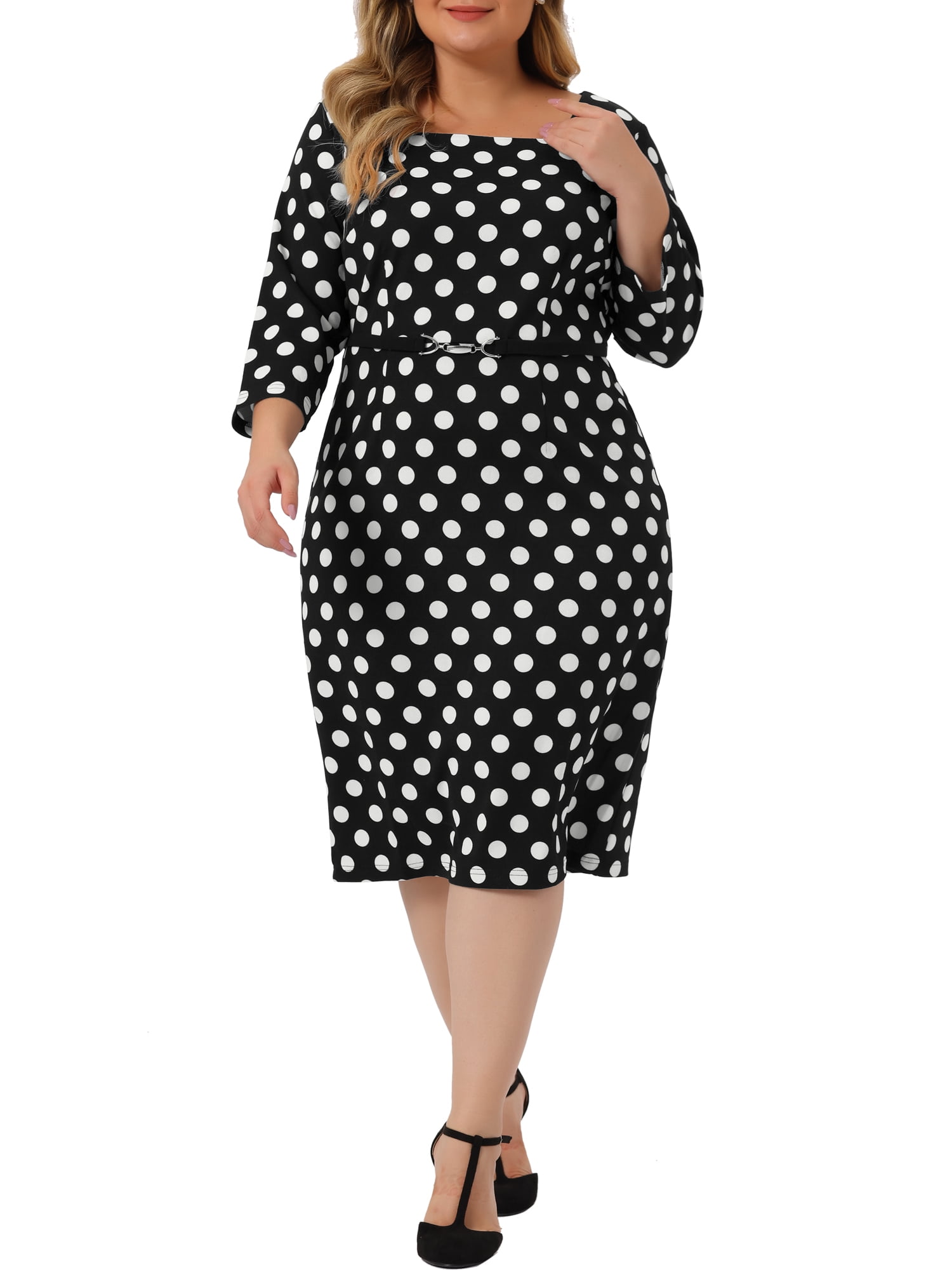 Unique Bargains Women's Plus Size Short Sleeve Polka Dots Bodycon Business  Pencil Dress 4X Black White - Walmart.com
