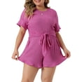 thumbnail image 1 of DARING DIVA Women's Plus Short Sleeve Ruffle Front Tie Short Jumpsuits 3X Hot Pink, 1 of 6