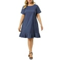 thumbnail image 1 of Unique Bargains Women's Plus Size Short Sleeve Ruffle Hem Denim Shirt Dress, 1 of 7