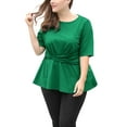 thumbnail image 1 of Unique Bargains Women's Plus Size Short Sleeve Solid Outfits Fashion Wrap Peplum Tops 2X Green, 1 of 7