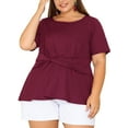 thumbnail image 1 of Unique Bargains Women's Plus Size Short Sleeve Solid Outfits Fashion Wrap Peplum Tops 3X Burgundy, 1 of 7