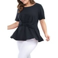 thumbnail image 1 of Unique Bargains Women's Plus Size Short Sleeve Solid Outfits Fashion Wrap Peplum Tops 4X Navy Blue, 1 of 7