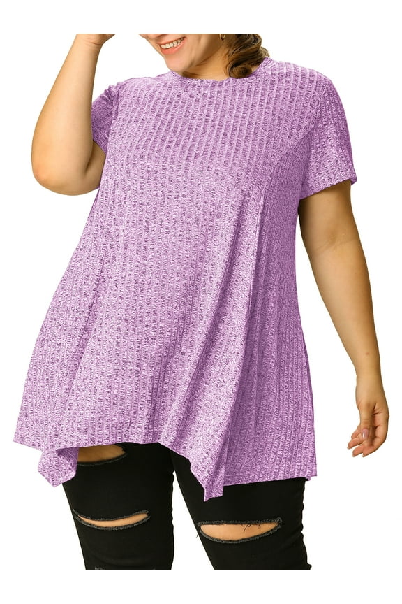 Women's Plus Crew Neck Flowy Swing Loose Tunic Tops 4X Purple