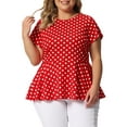 thumbnail image 1 of Unique Bargains Women's Plus Size Short Sleeves Polka Dots Outfits Fashion Peplum Blouse, 1 of 5