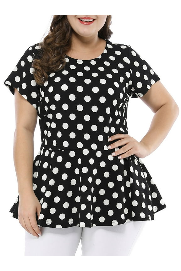 Women's Plus Size Short Sleeves Polka Dots Outfits Fashion Peplum Blouse