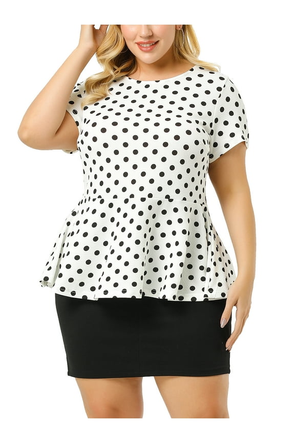 Women's Plus Size Short Sleeves Polka Dots Outfits Fashion Peplum Blouse
