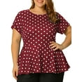 thumbnail image 1 of Unique Bargains Women's Plus Size Short Sleeves Polka Dots Outfits Fashion Peplum Blouse, 1 of 7
