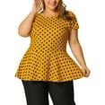 thumbnail image 1 of Unique Bargains Women's Plus Size Short Sleeves Polka Dots Peplum Top, 1 of 8