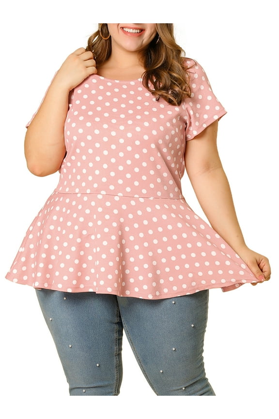 Women's Plus Size Short Sleeves Polka Dots Outfits Fashion Peplum Blouse
