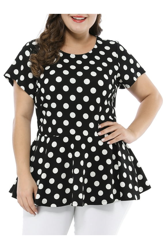 Women's Plus Size Short Sleeves Polka Dots Outfits Fashion Peplum Blouse