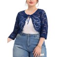 thumbnail image 1 of Unique Bargains Women's Plus Size Shrug Floral Lace Tie Neck Bolero Cardigan, 1 of 6